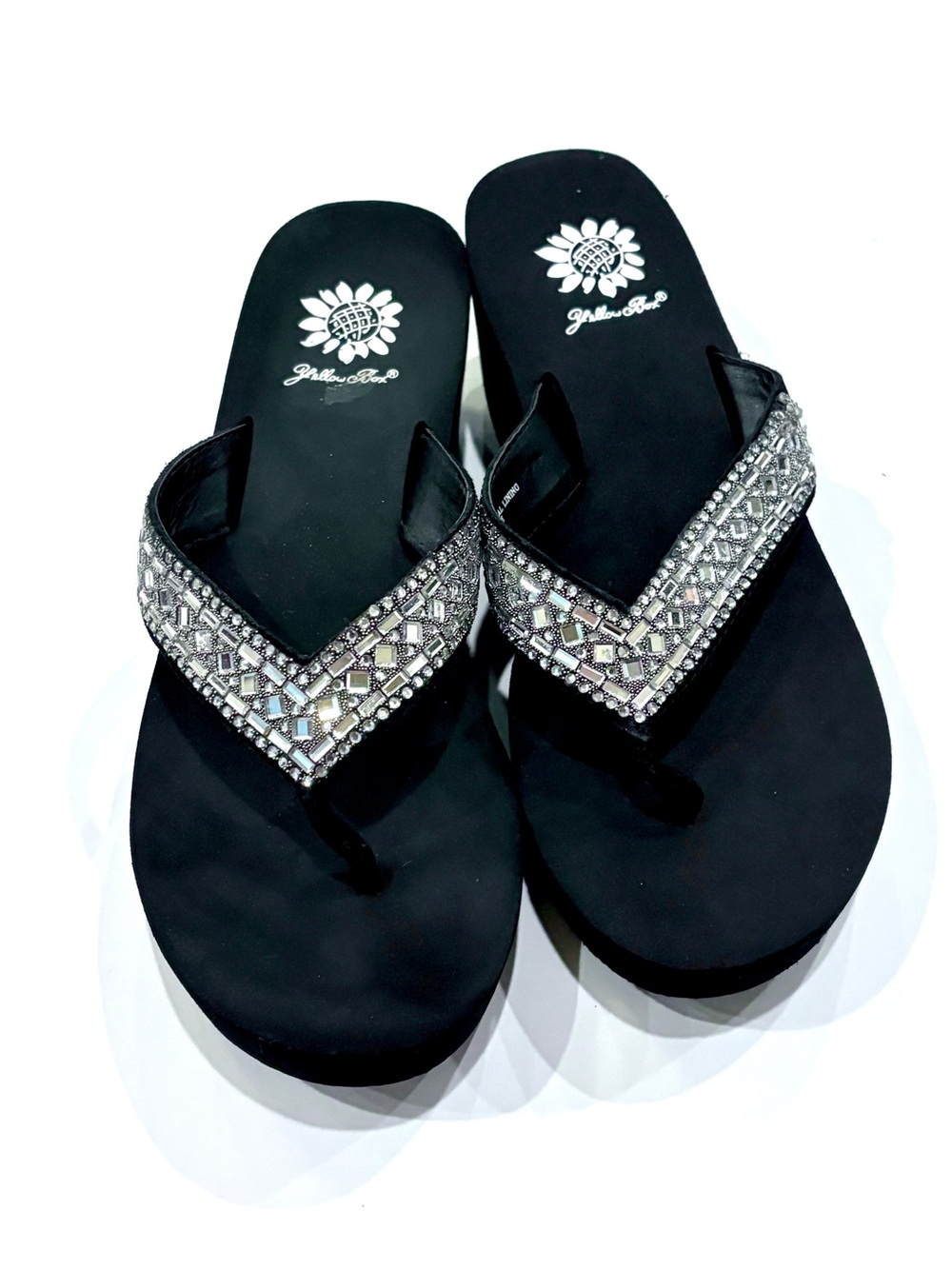 Yellow Box Black Beaded V-strap Sandals